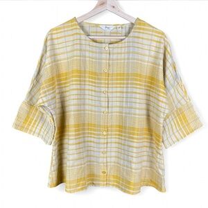 Me by Jennie Garth S Cottagecore Prairie Boxy Woven Mustard Yellow Button Top